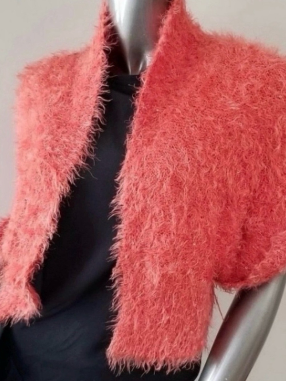 Fuzzy Coral Open-Front Shrug